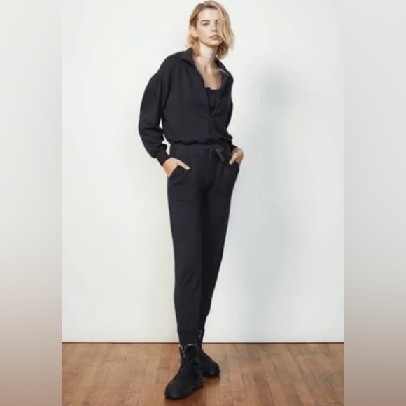 Monrow Supersoft Fleece Shirred Sleeve Jumpsuit M / Faded Black